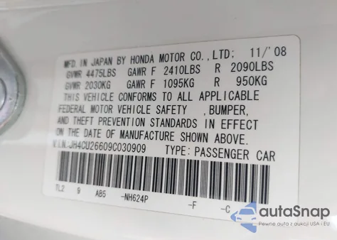 2009 Acura Tsx из США, поврежденный, VIN JH4CU26609C030909